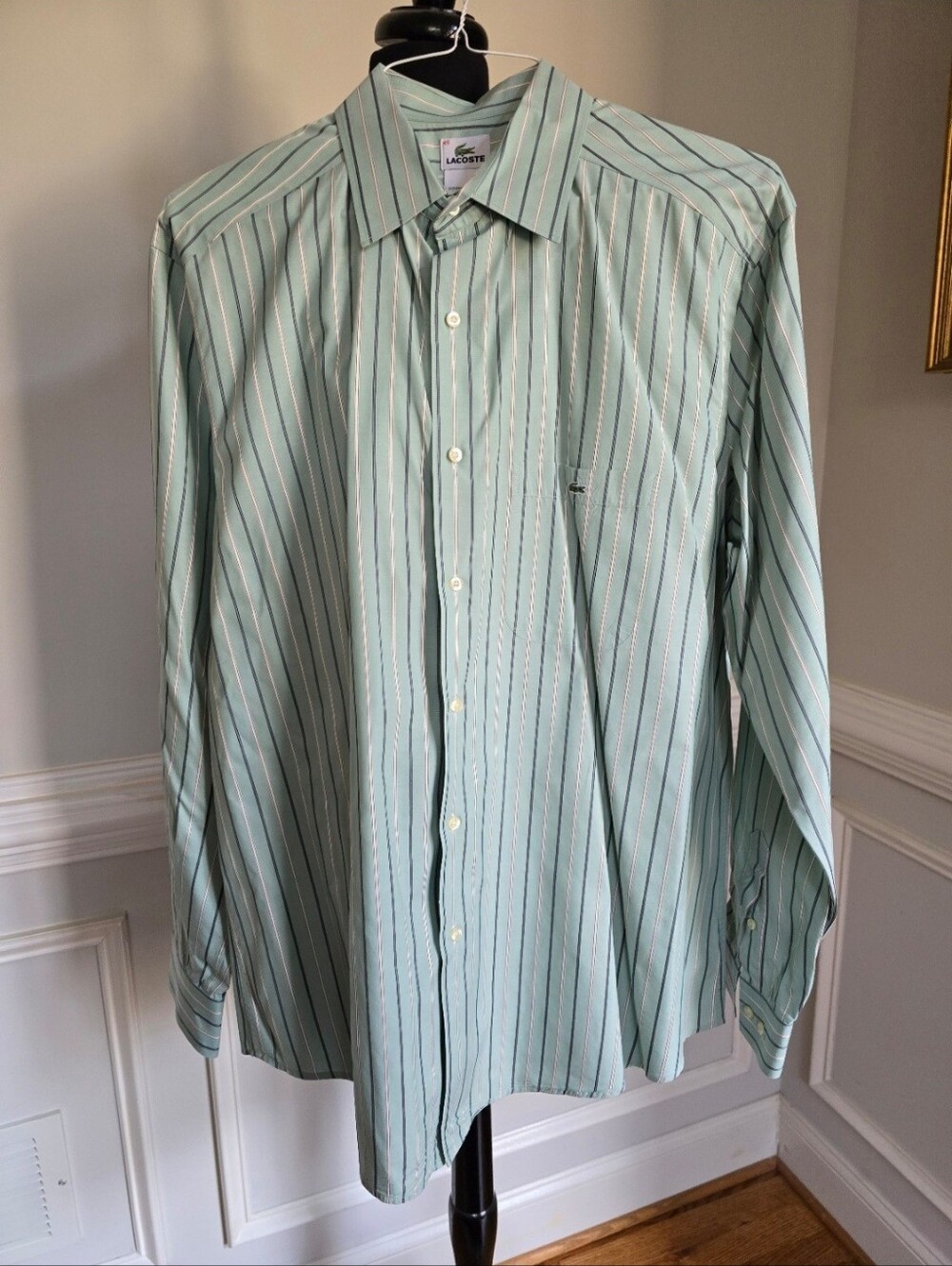 Bundle 2 Lacoste Men’s Blue and Green Striped Button-Down Shirt Size 45 - Picture 5 of 7